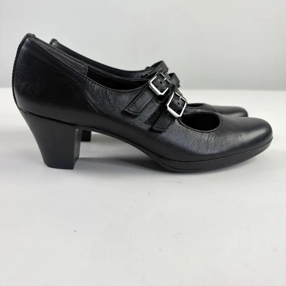 Munro Alicia Black Leather Double Strap Mary Jane Pumps Sz 7 Witchy Academia
